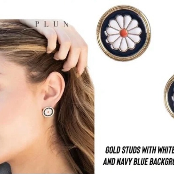 Plunder Gold and Blue Floral Earrings - Picture 4 of 4
